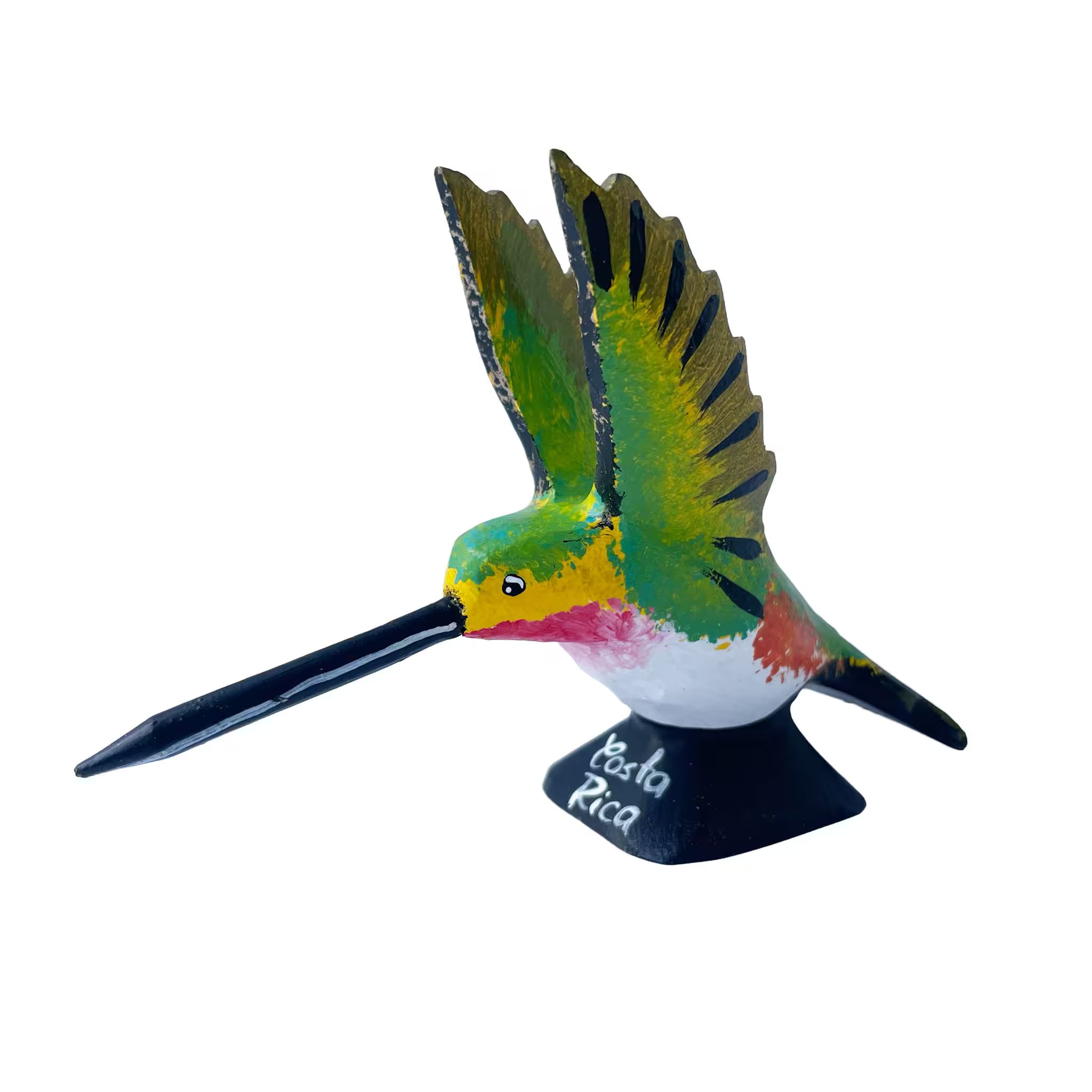 Colibrí verde claro, pintada a mano en madera recuperada, souvenir artesanal de Costa Rica (detalle 1)