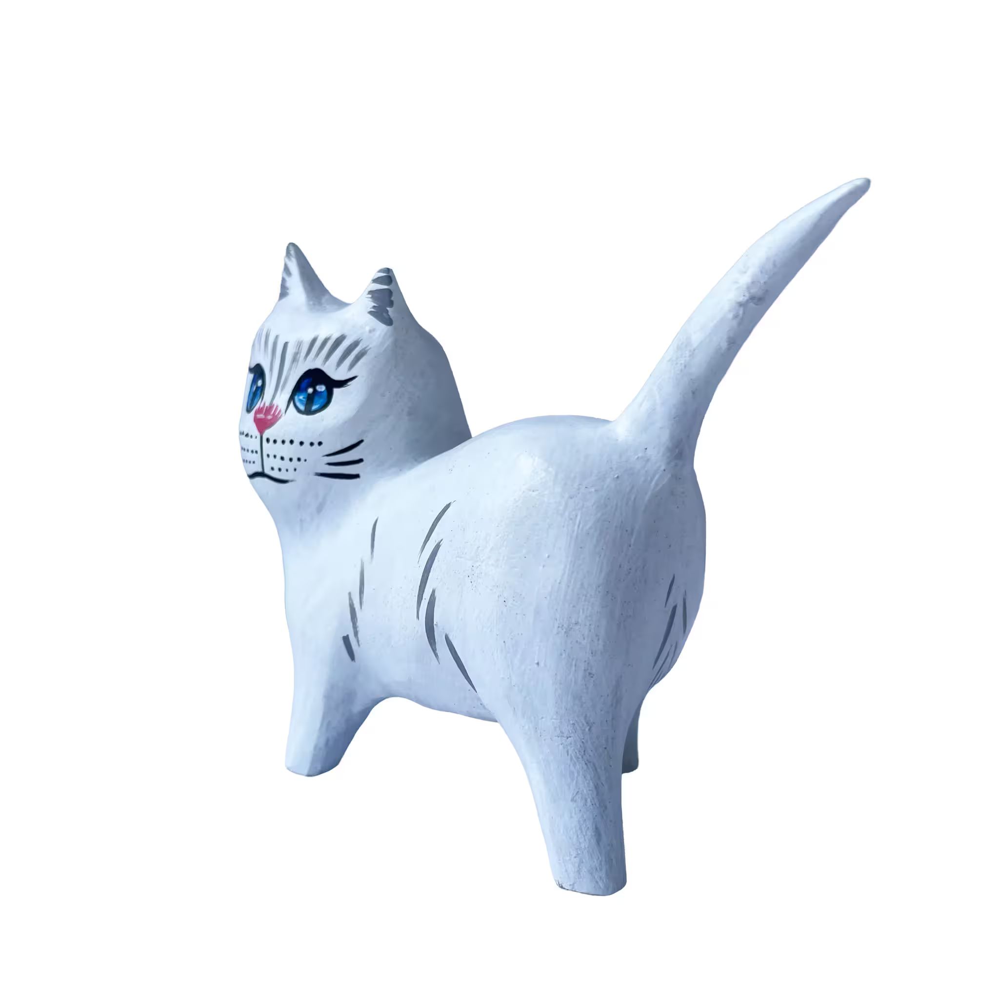 Gato blanco de ojos azules, pintada a mano en madera recuperada, souvenir artesanal de Costa Rica (detalle 1)