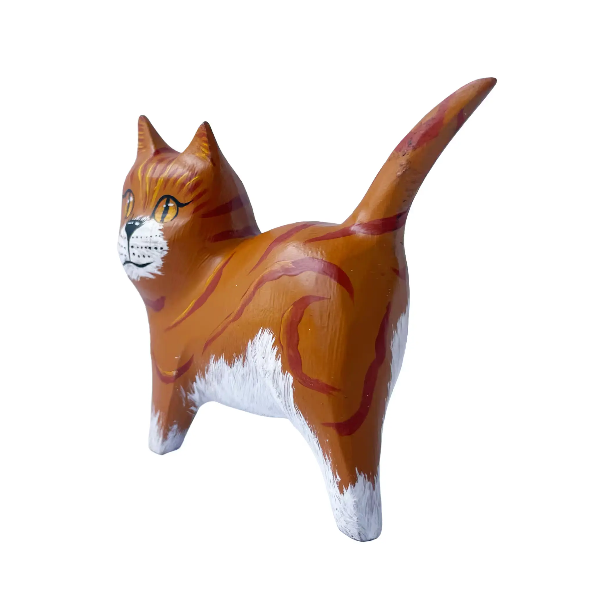 Gato marrón, pintada a mano en madera recuperada, souvenir artesanal de Costa Rica (detalle 1)