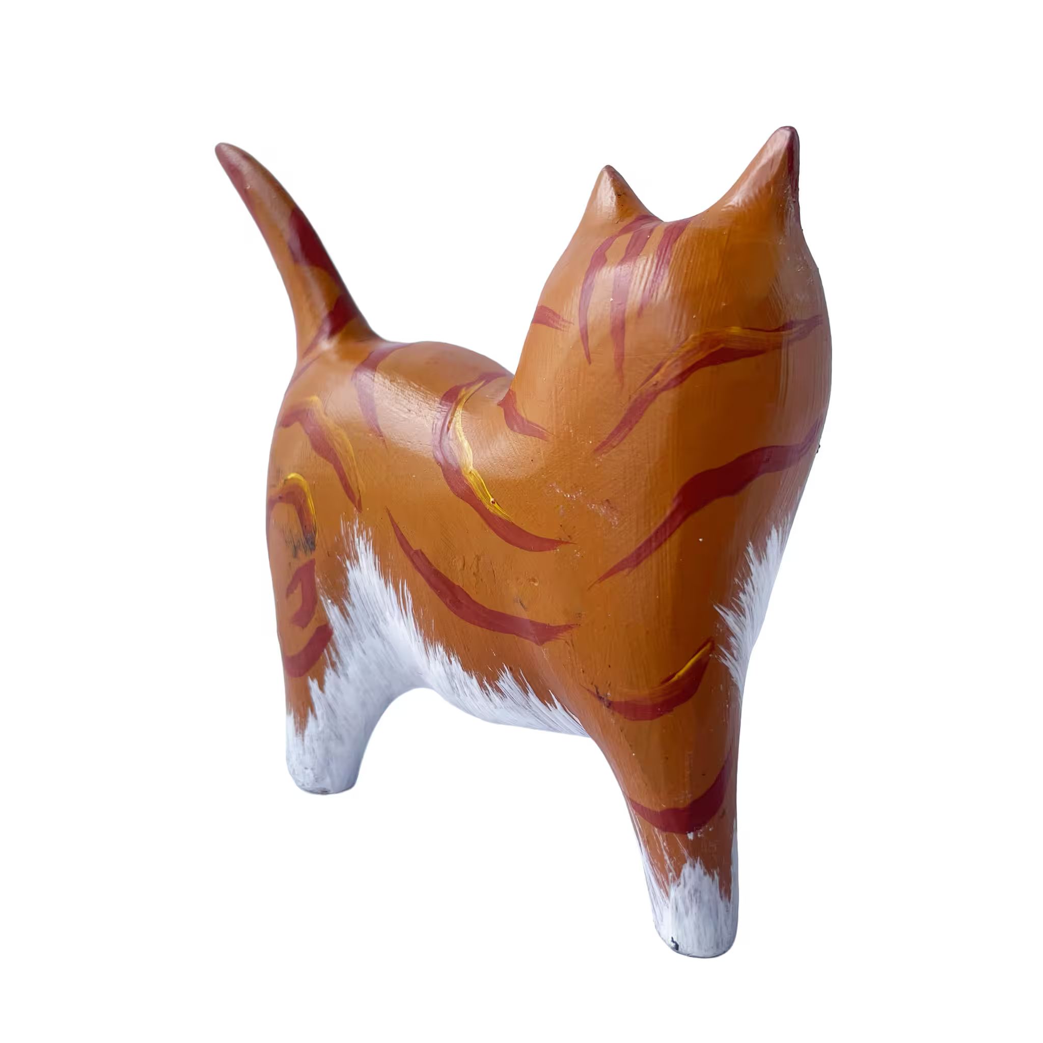 Brown cat, hand-painted reclaimed wood, handmade Costa Rica souvenir (detail 2)