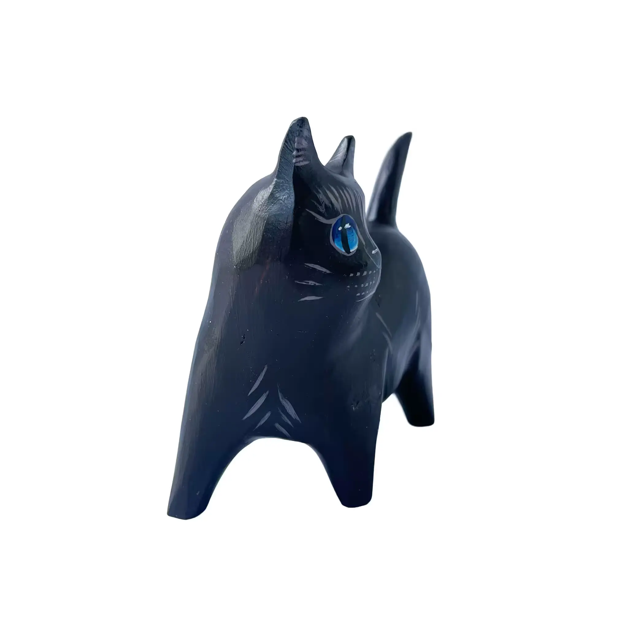 Gato negro de ojos azules, pintada a mano en madera recuperada, souvenir artesanal de Costa Rica (detalle 1)