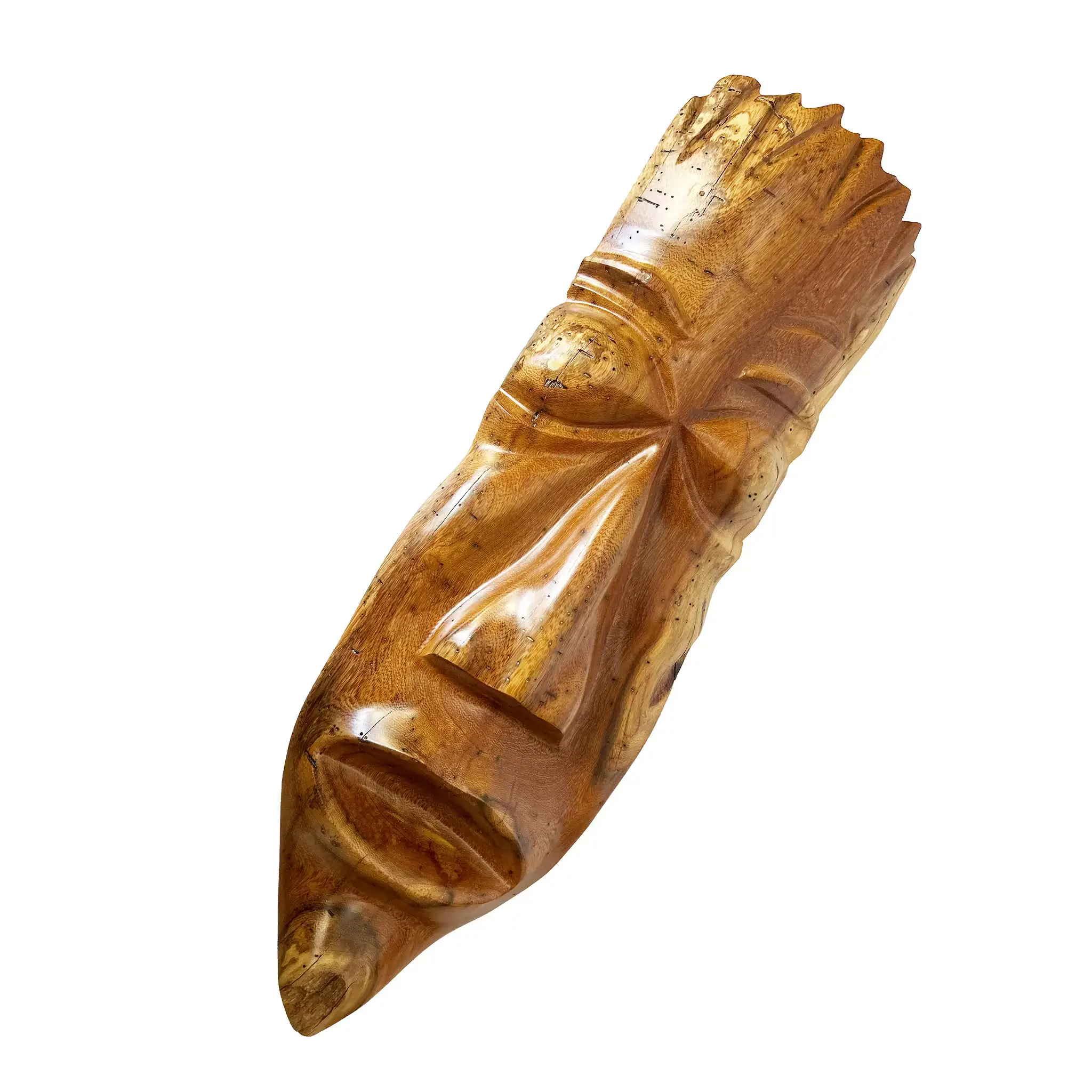 Máscara aborigen, tallada a mano en madera recuperada, souvenir artesanal de Costa Rica (detalle 1)