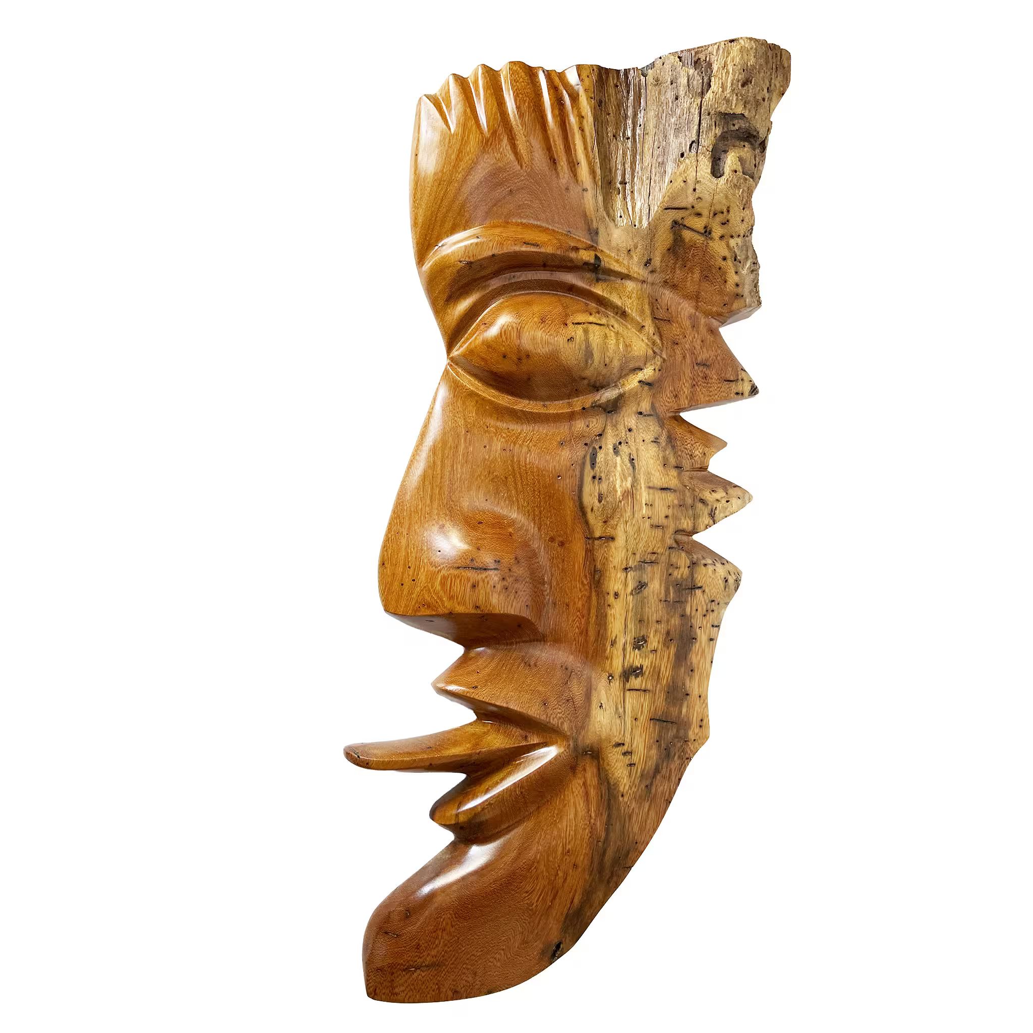 Cacique mask, hand-carved reclaimed wood, handmade Costa Rica souvenir (detail 1)