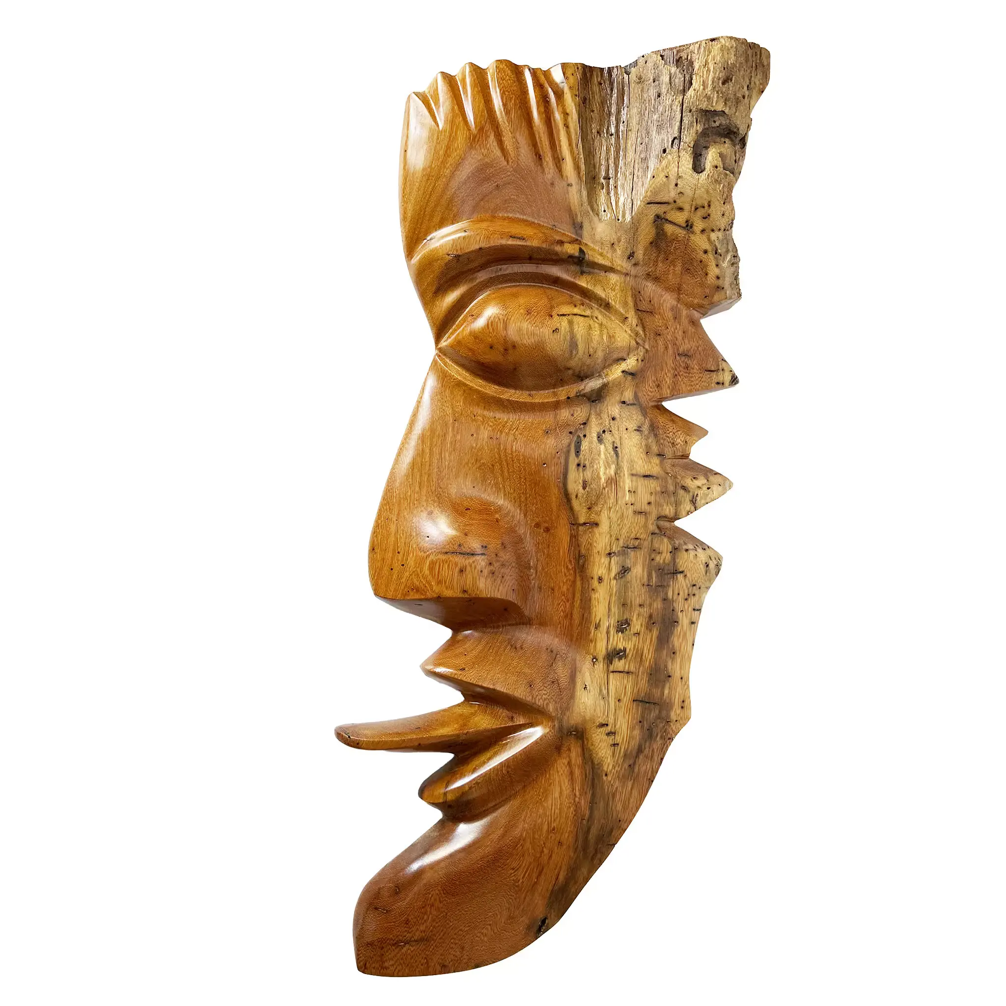 Máscara Cacique, tallada a mano en madera recuperada, souvenir artesanal de Costa Rica (detalle 1)