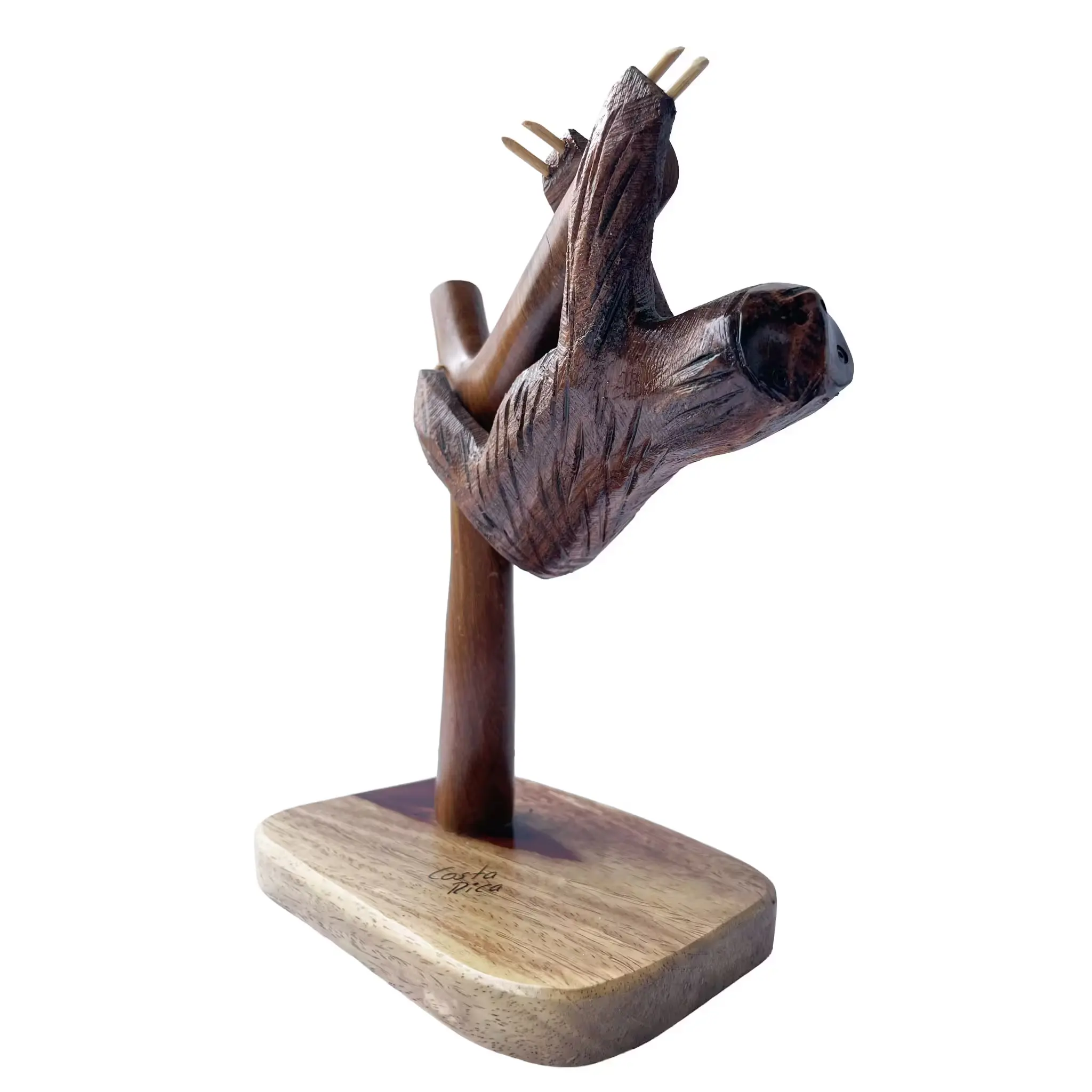 Perezoso colgado, tallada a mano en madera recuperada, souvenir artesanal de Costa Rica (detalle 1)