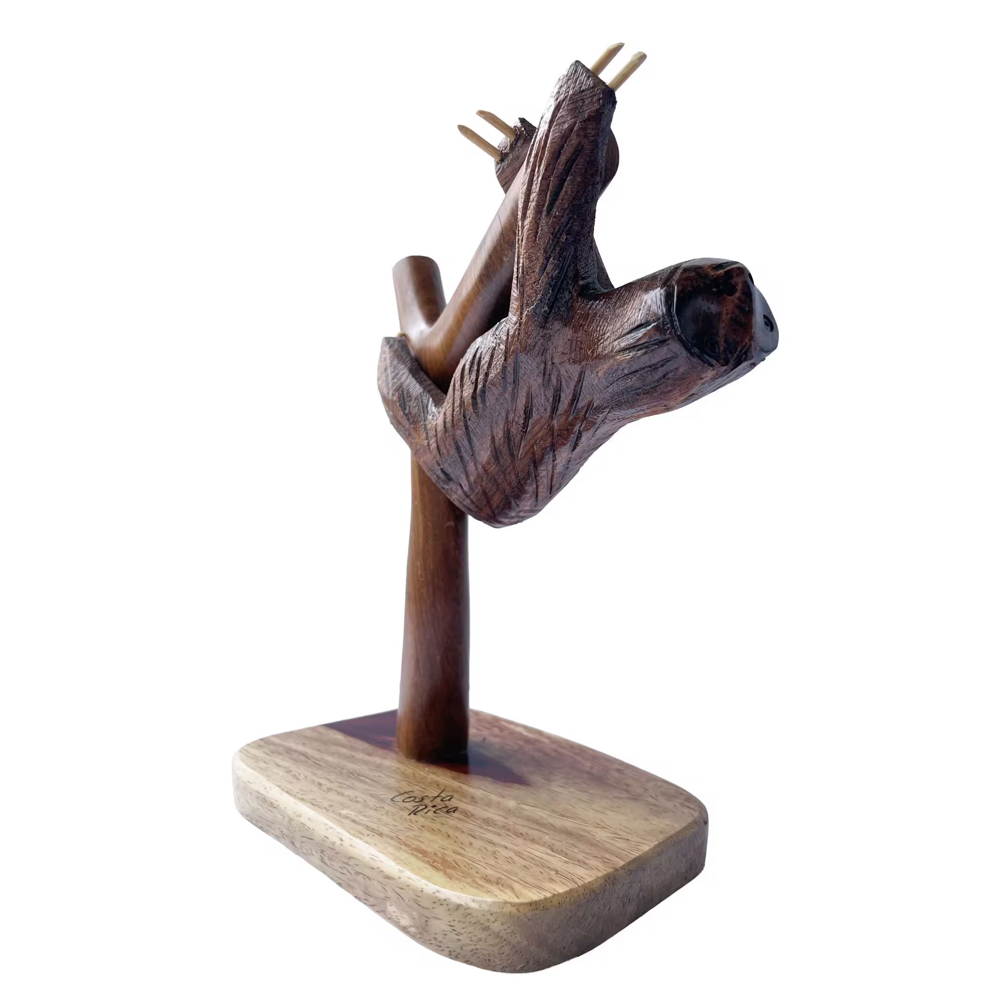 Perezoso colgado, tallada a mano en madera recuperada, souvenir artesanal de Costa Rica (detalle 1)