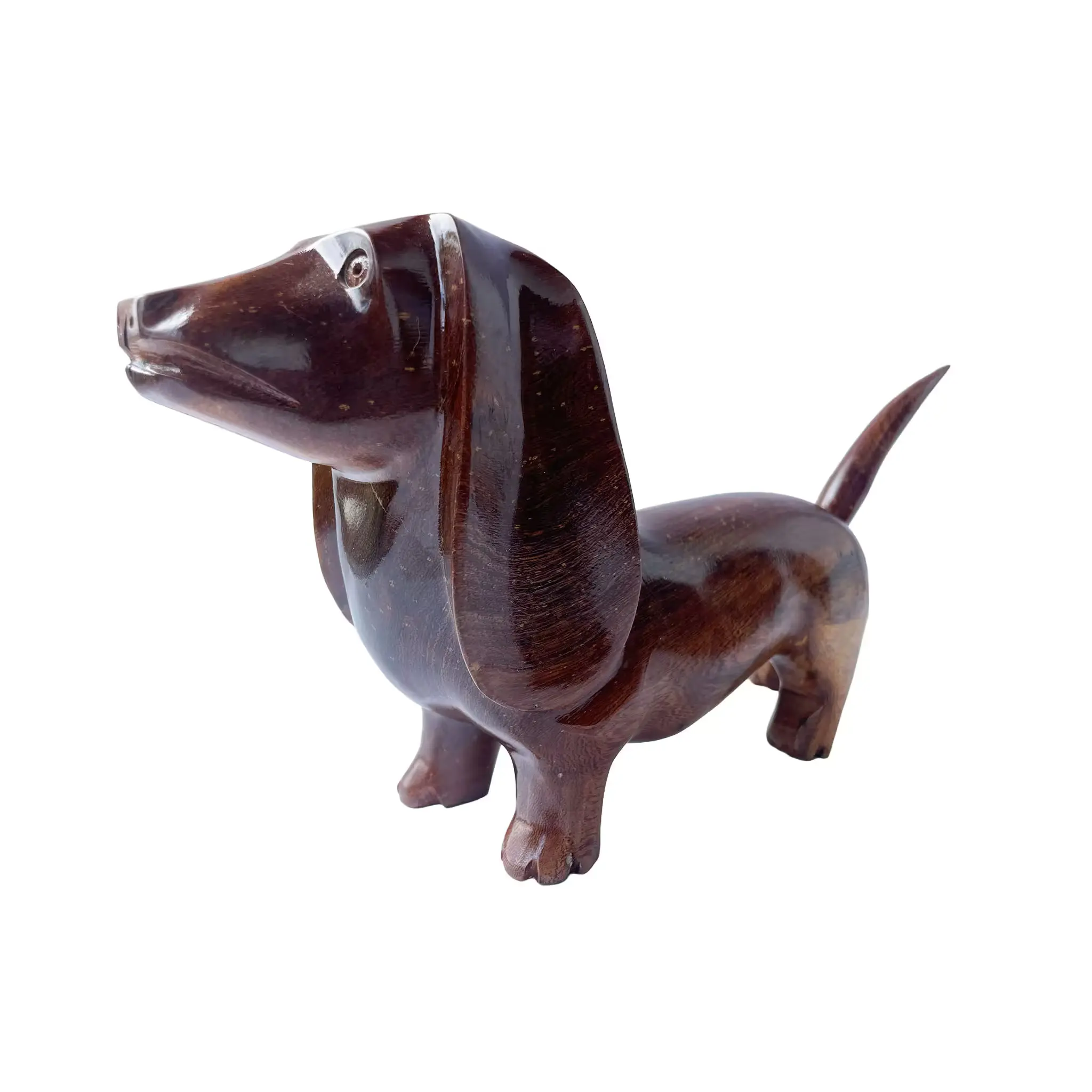 Perro salchicha, tallada a mano en madera recuperada, souvenir artesanal de Costa Rica (detalle 1)