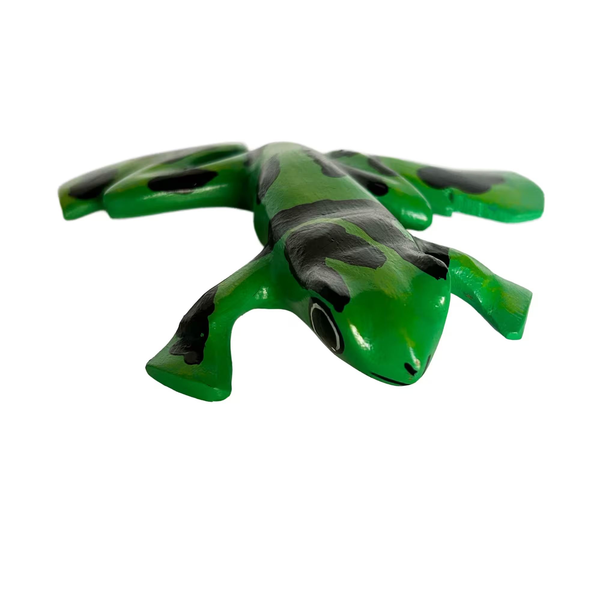 Green poison dart frog, hand-painted reclaimed wood, handmade Costa Rica souvenir (detail 1)