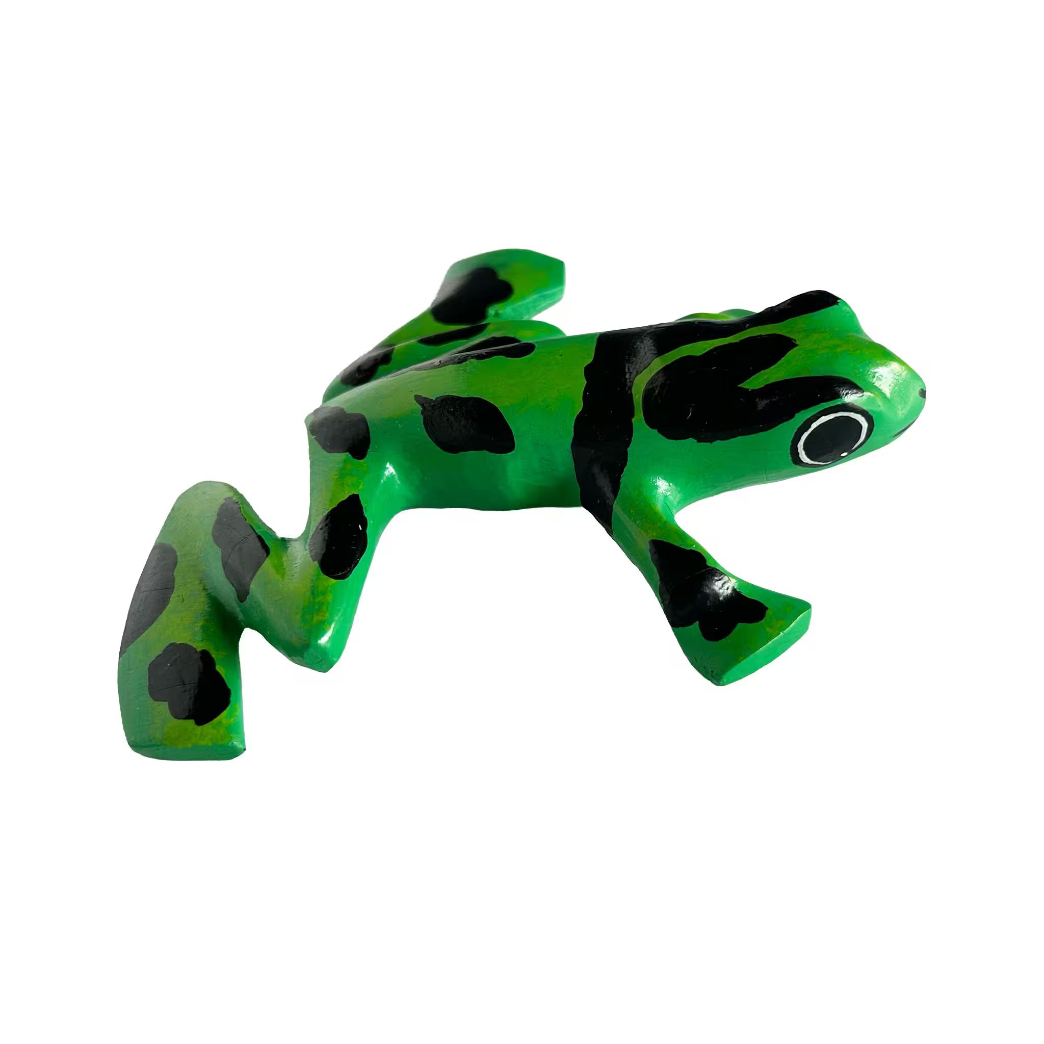 Green poison dart frog, hand-painted reclaimed wood, handmade Costa Rica souvenir (detail 2)