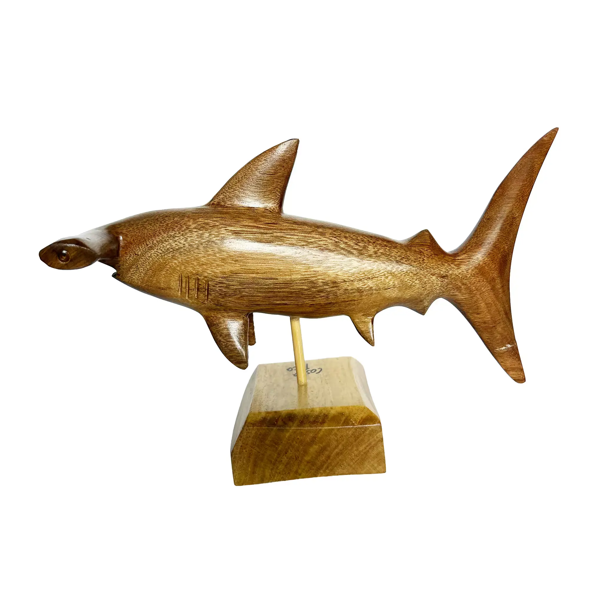 Tiburón martillo, tallada a mano en madera recuperada, souvenir artesanal de Costa Rica (detalle 1)