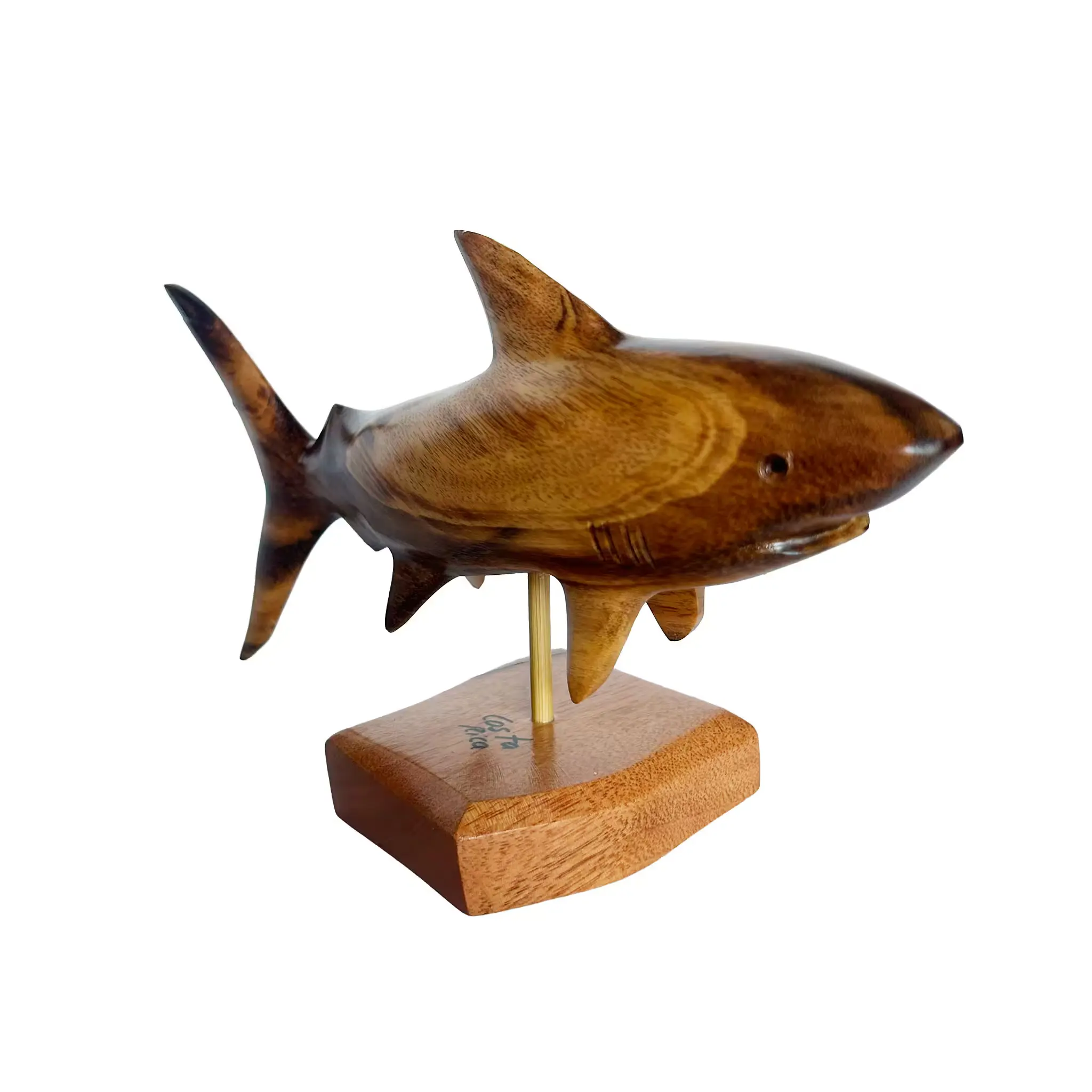 Tiburón toro, tallada a mano en madera recuperada, souvenir artesanal de Costa Rica (detalle 1)