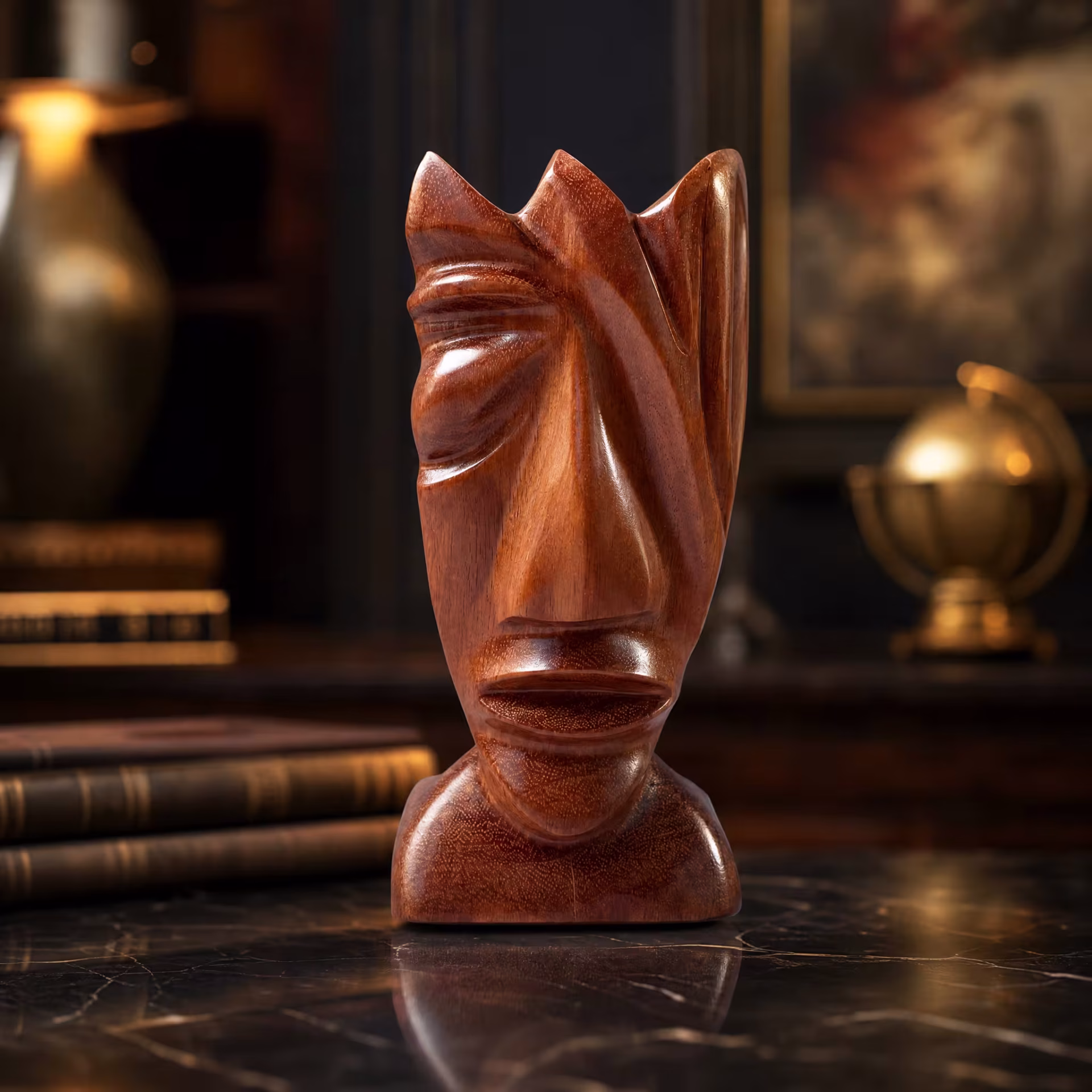 Máscara artesanal de madera tallada a mano, acabado natural sin pintura, pieza decorativa premium hecha en Costa Rica, Souvenir