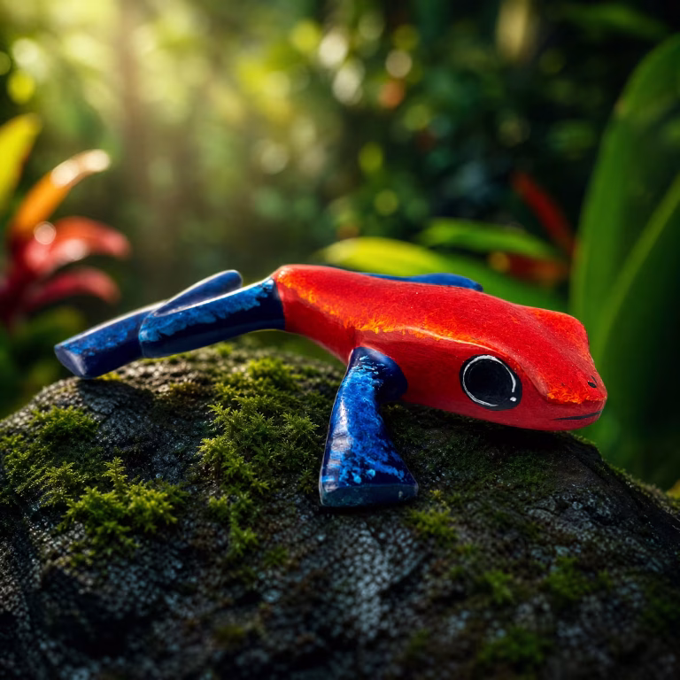 Rana flecha roja artesanal, pieza decorativa premium tallada y pintada a mano inspirada en la fauna tropical de Costa Rica, Souvenir.